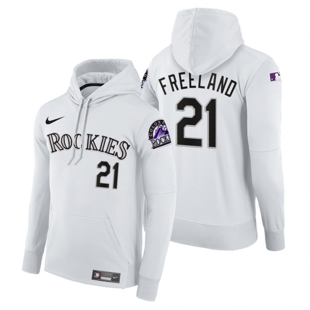 Men Colorado Rockies #21 Freeland white home hoodie 2021 MLB Nike Jerseys->customized mlb jersey->Custom Jersey